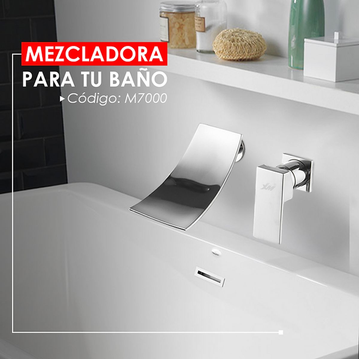 XM - MEZCLADORA DE LAVATORIO PARED CASCADA CROMADO M7000