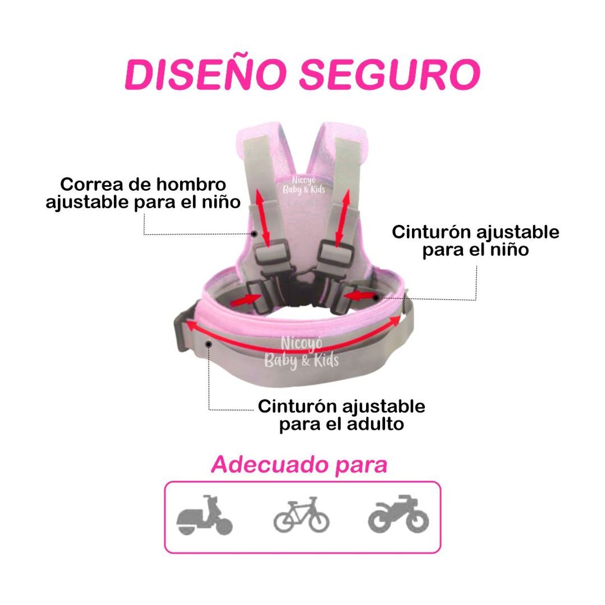 KIDS - Arnés de Seguridad para Niños ROSADO Viaja con Protección