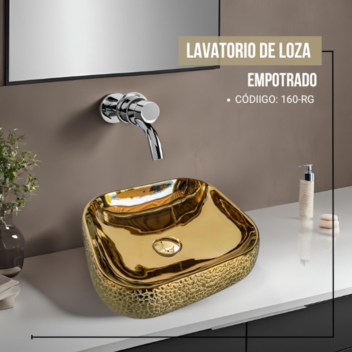 FRATELLI - BOWL LOZA CUADRADO DORADO GRANITO 160-RG