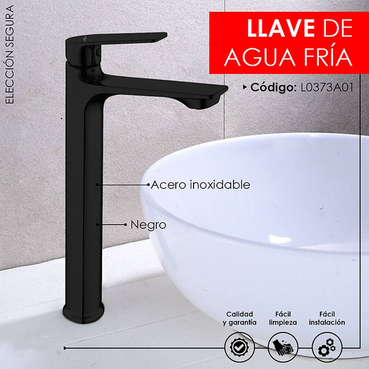 XM - LLAVE PARA LAVATORIO ALTO MUEBLE NEGRO L0373A01
