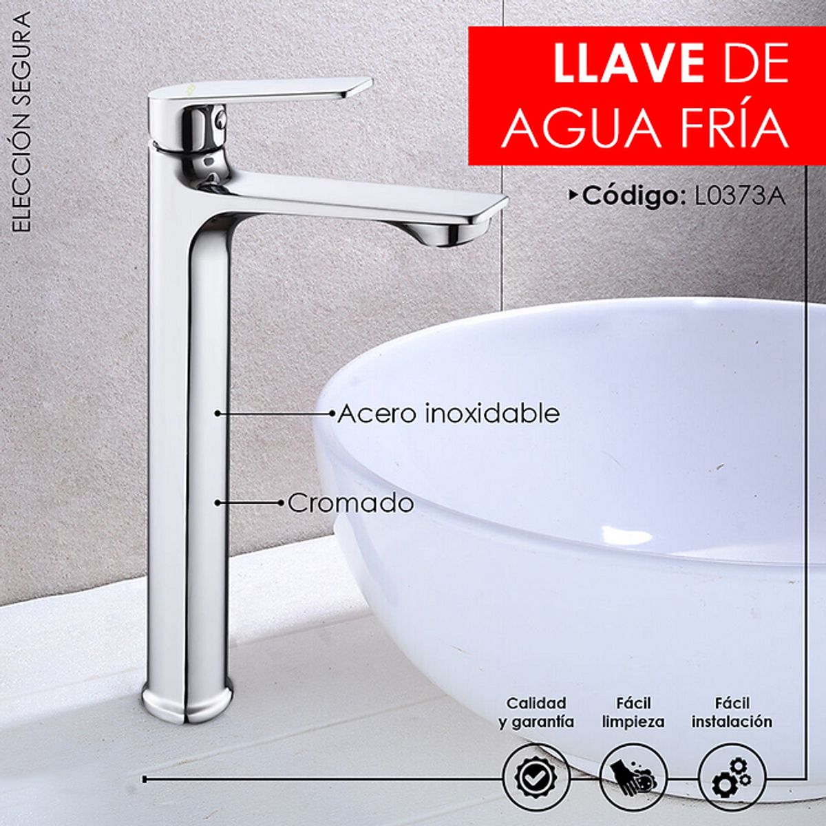 XM - LLAVE PARA LAVATORIO ALTO MUEBLE CROMADO L0373A