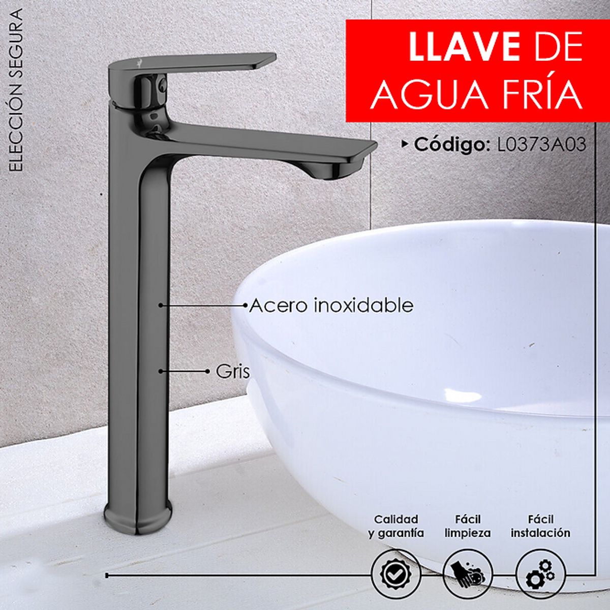 XM - LLAVE PARA LAVATORIO ALTO MUEBLE GRIS L0373A03