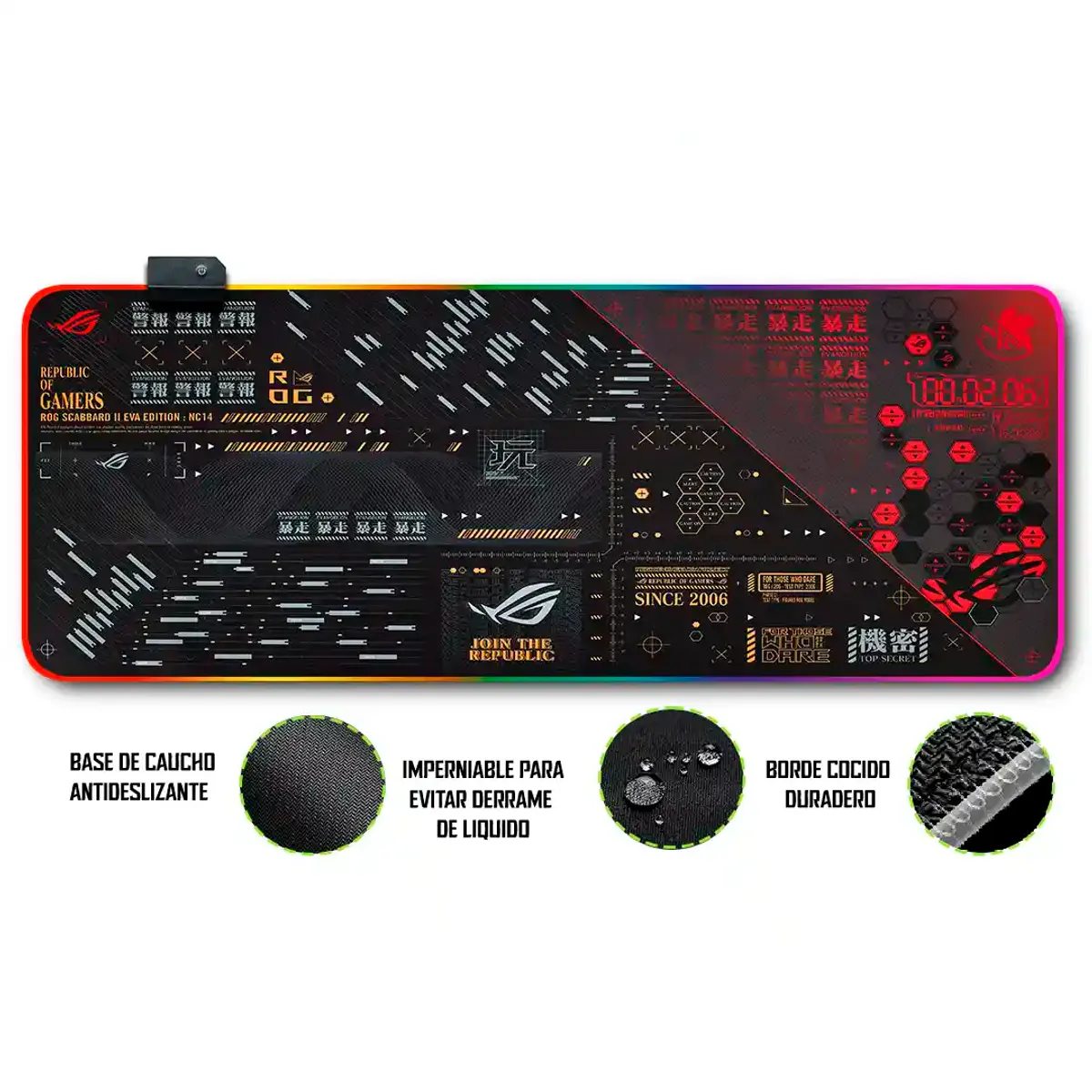 GENERICO - Mouse pad gamer antideslizante con luz rgb de 80x30 Asus