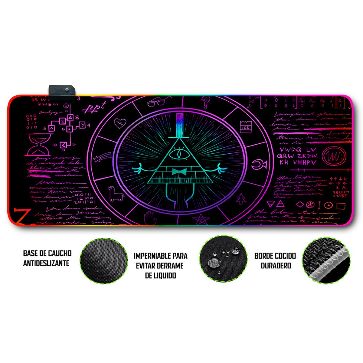 GENERICO - Mouse pad gamer antideslizante con luz rgb de 80x30 Gravity Falls
