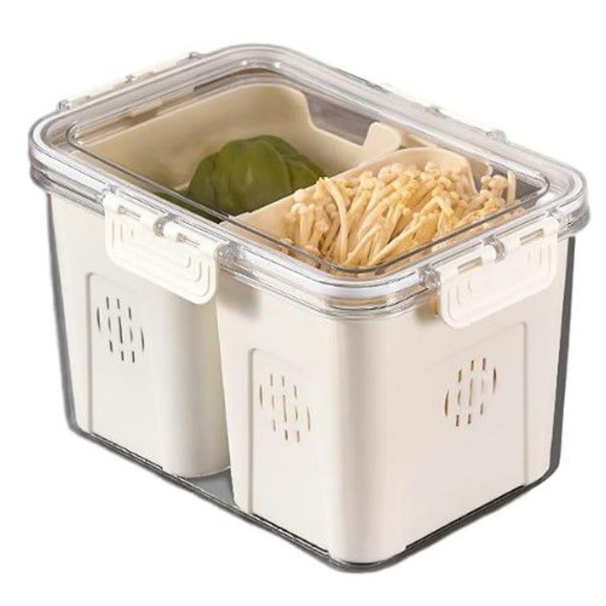 GENERICO - Organizador de alimentos de dos divisiones para Refrigerador Beige