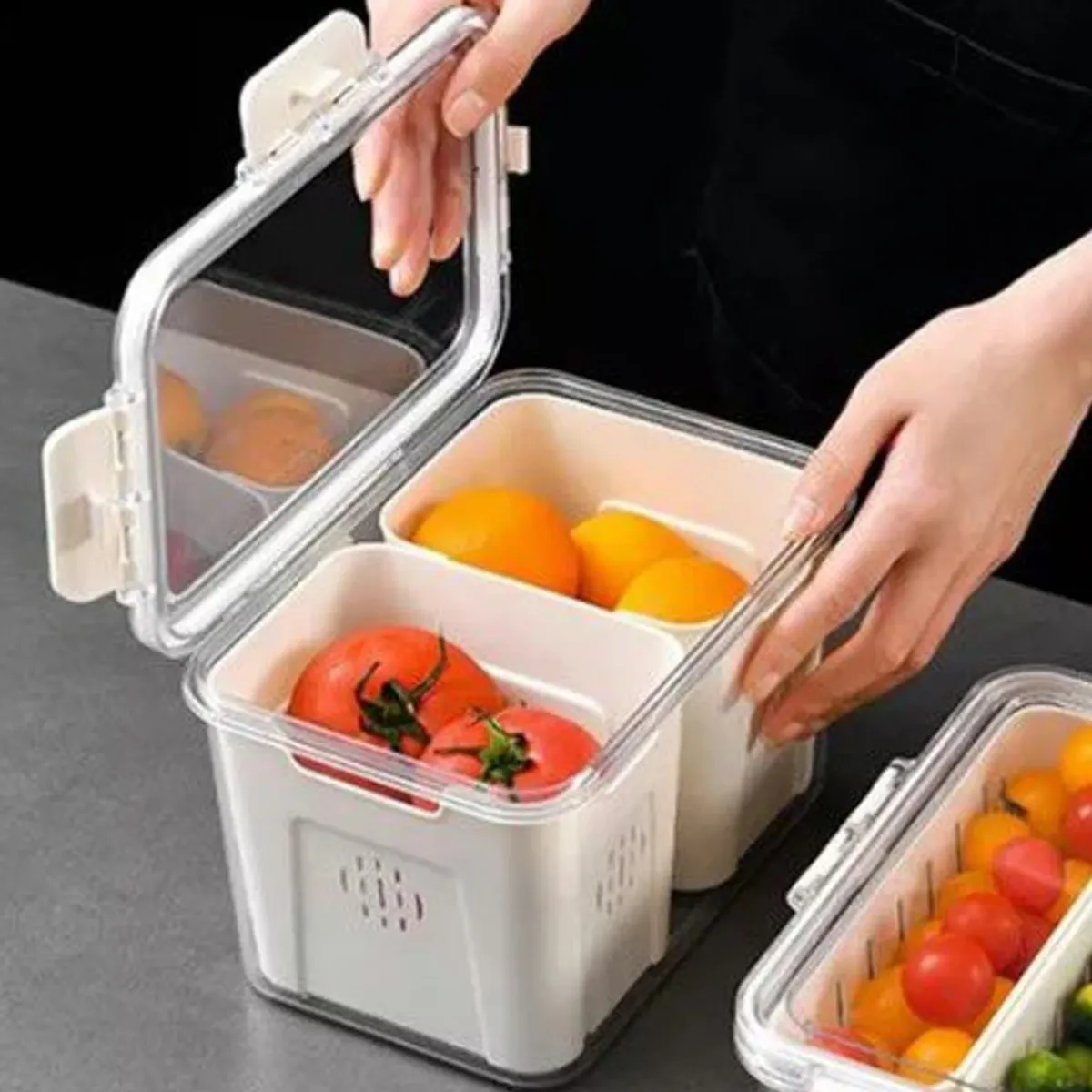 GENERICO - Organizador de alimentos de dos divisiones para Refrigerador Beige