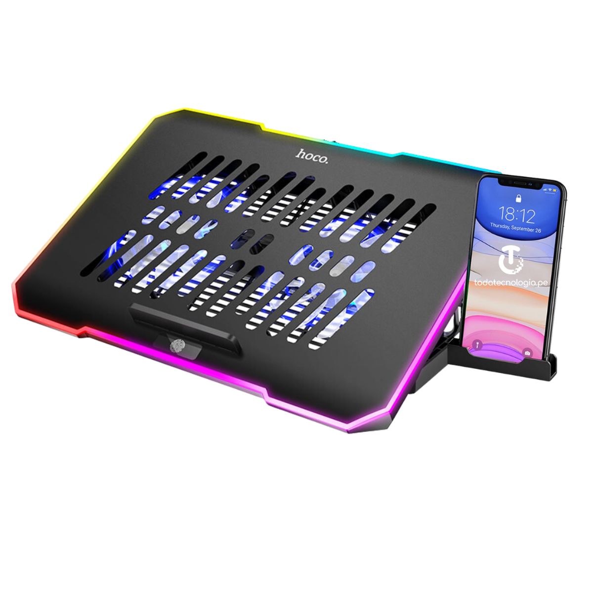 HOCO - Cooler Ventilador Soporte Laptop Notebook Gaming RGB HOCO DH19