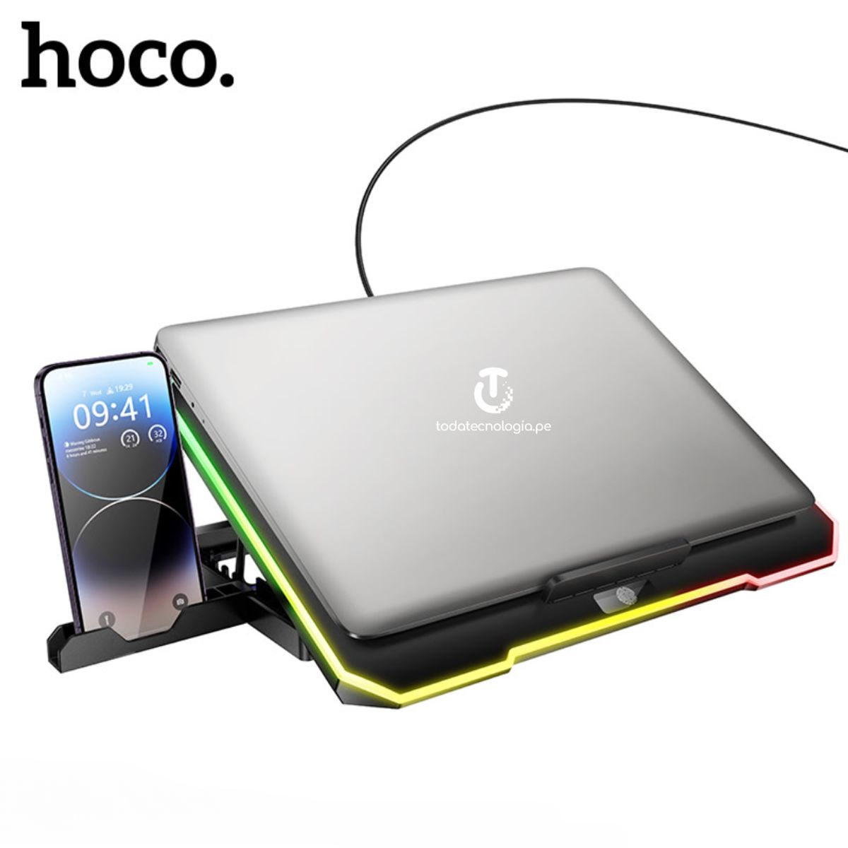 HOCO - Cooler Ventilador Soporte Laptop Notebook Gaming RGB HOCO DH19