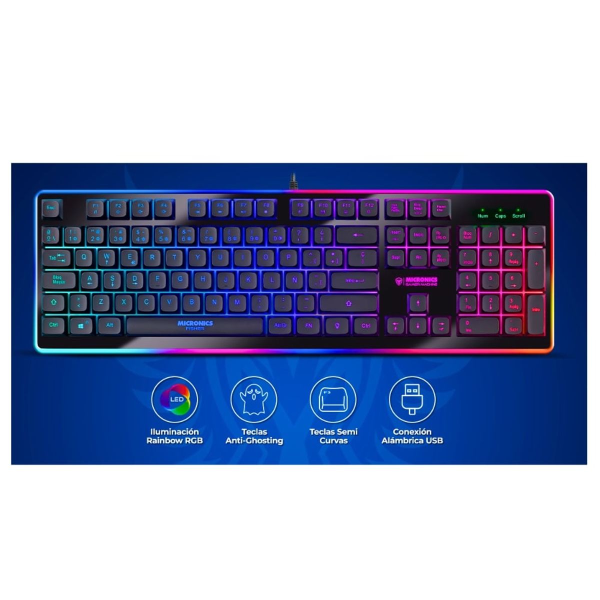 MICRONICS - Teclado Gamer Semi Mecánico Micronics Fisher Luces Rgb