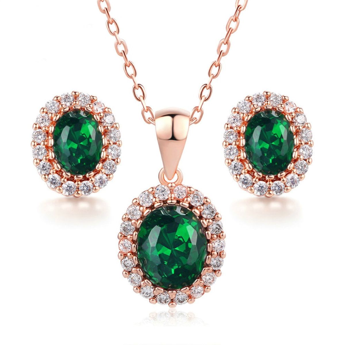 LA TIENDA 88 JOYAS Y ACCESORIOS - La Tienda 88 - Set Collar y Arete Mujer Cristales de Princesa - Verde