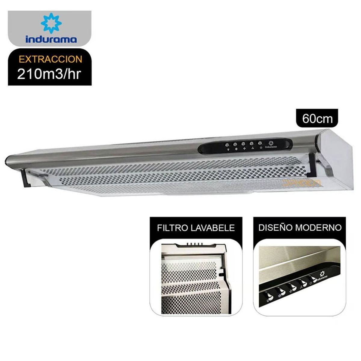 INDURAMA - Campana Extractora 60cm CEI-602CRP 3 Velocidades