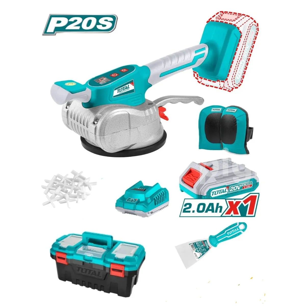 TOTAL TOOLS - VIBRADOR DE MAYOLICA VENTOSA 20V 60KG VEL. VARIABLE TOTAL  TTVLI20015