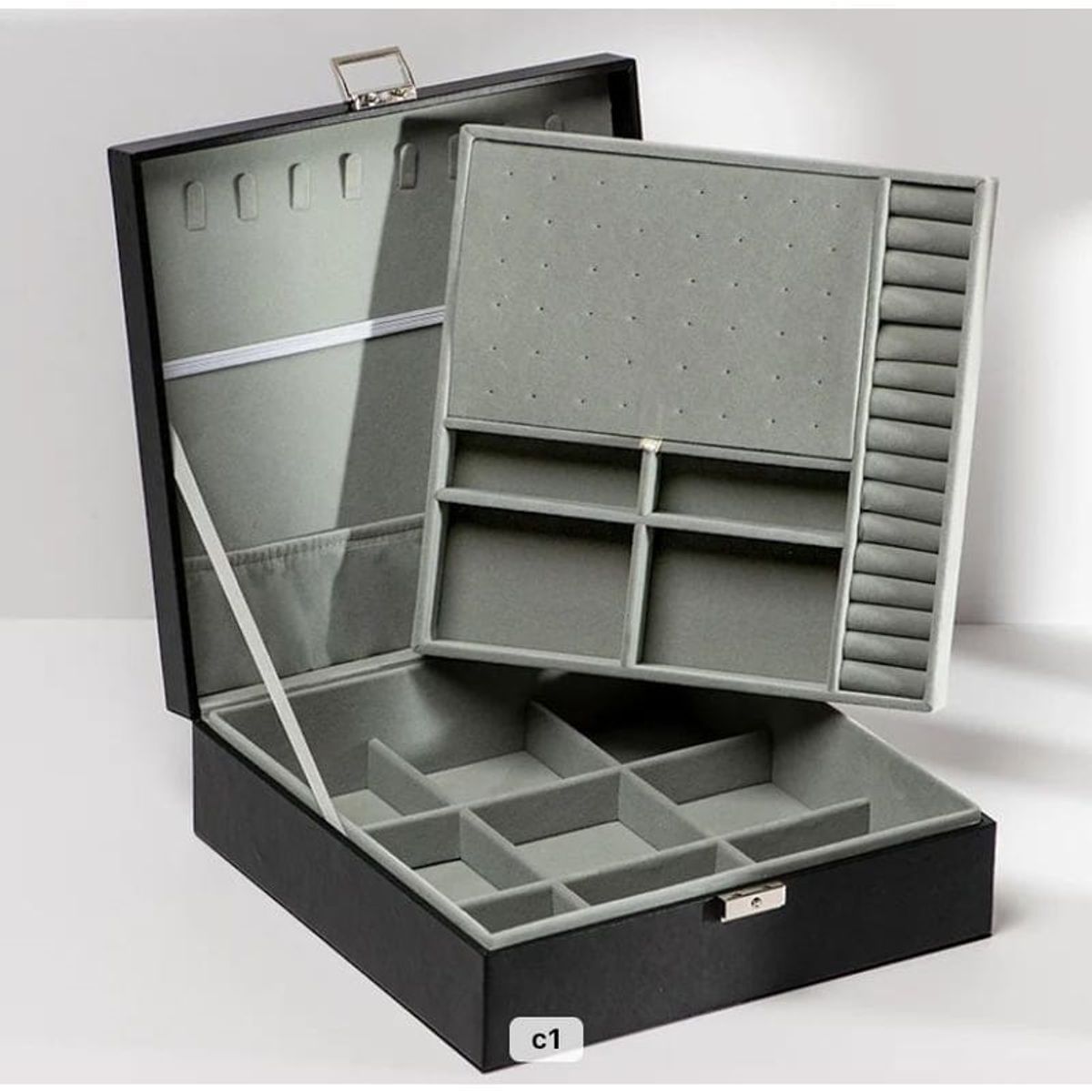 GENERICO - Joyero Grande de Doble Capa PU - Organizador de Joyas