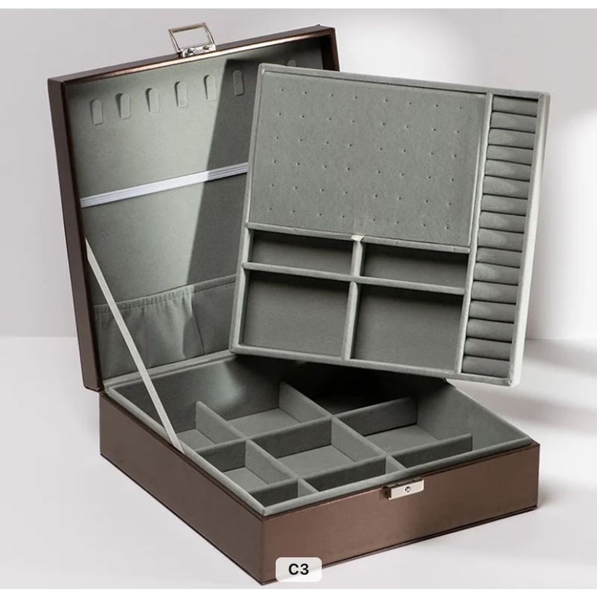 GENERICO - Joyero Grande de Doble Capa PU Organizador de Joyas