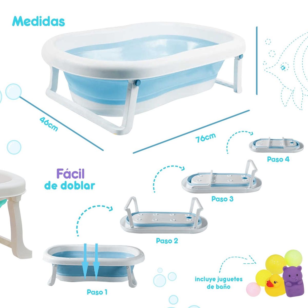 OEM - Bañera Plegable para Bebes Portatil Color Celeste