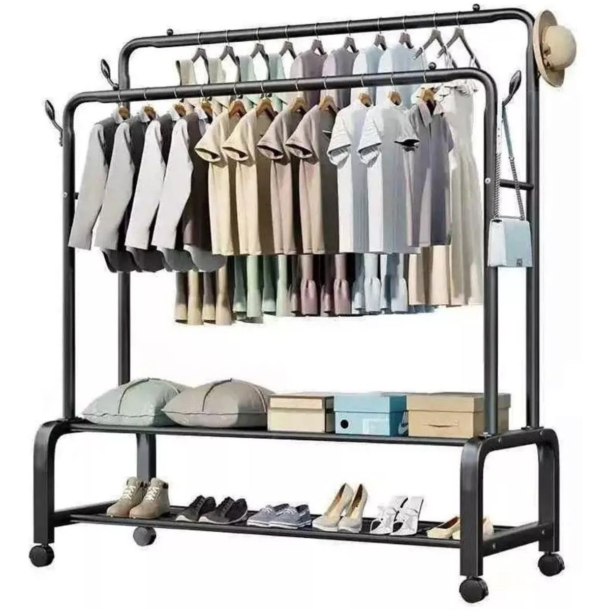 OEM - Estante Organizador Ropa con Estante de 2 Niveles Perchero Con Ruedas