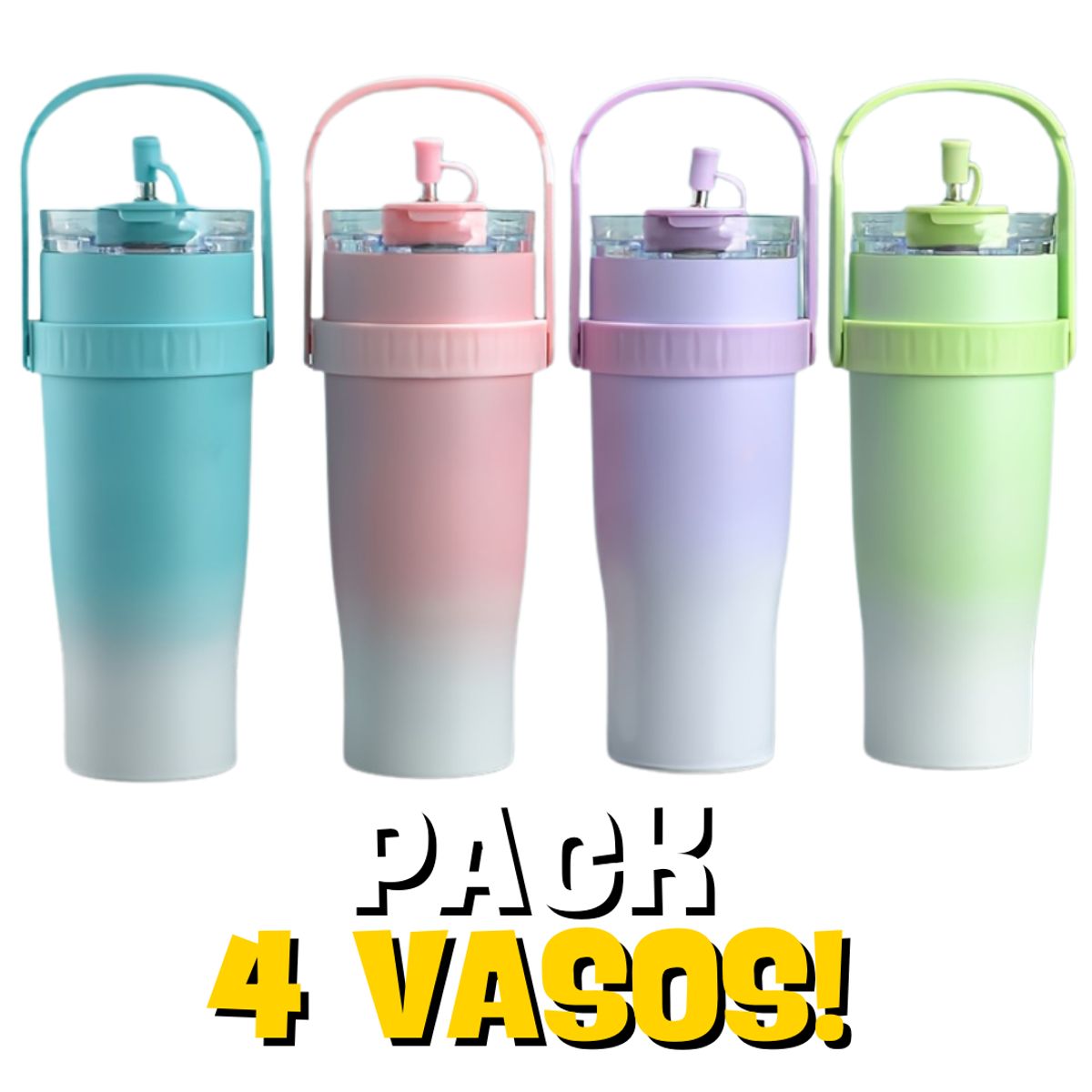 GENERICO - PACK DE 4 VASO TOMATODO CON AGARRADERA TIPO STANLEY