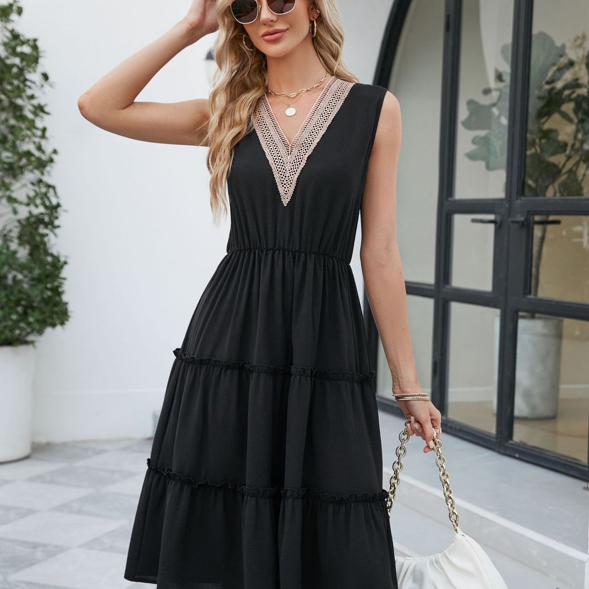 BLWOENS - Vestido casual de verano para mujeres - Negro