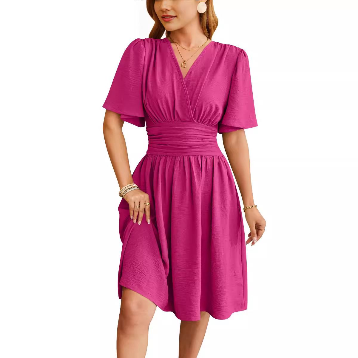 BLWOENS - Vestido casual de verano para mujeres - Rosa