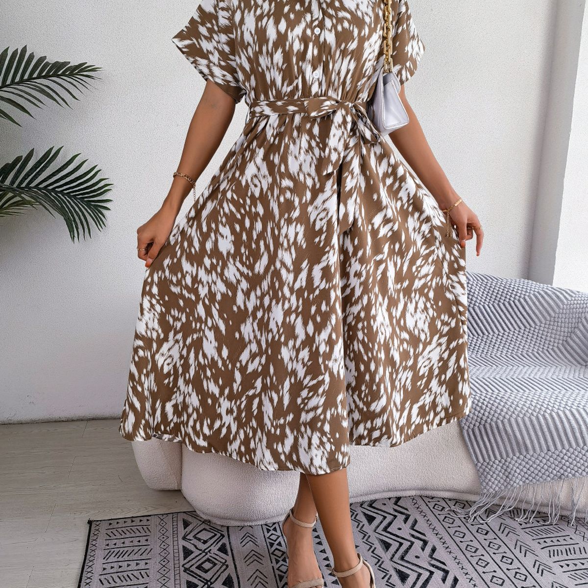 BLWOENS - Vestido casual de verano para mujeres - Marrón