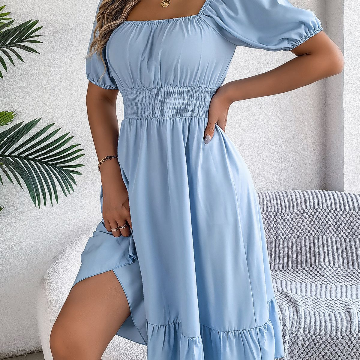 BLWOENS - Vestido casual de verano para mujeres - Azul