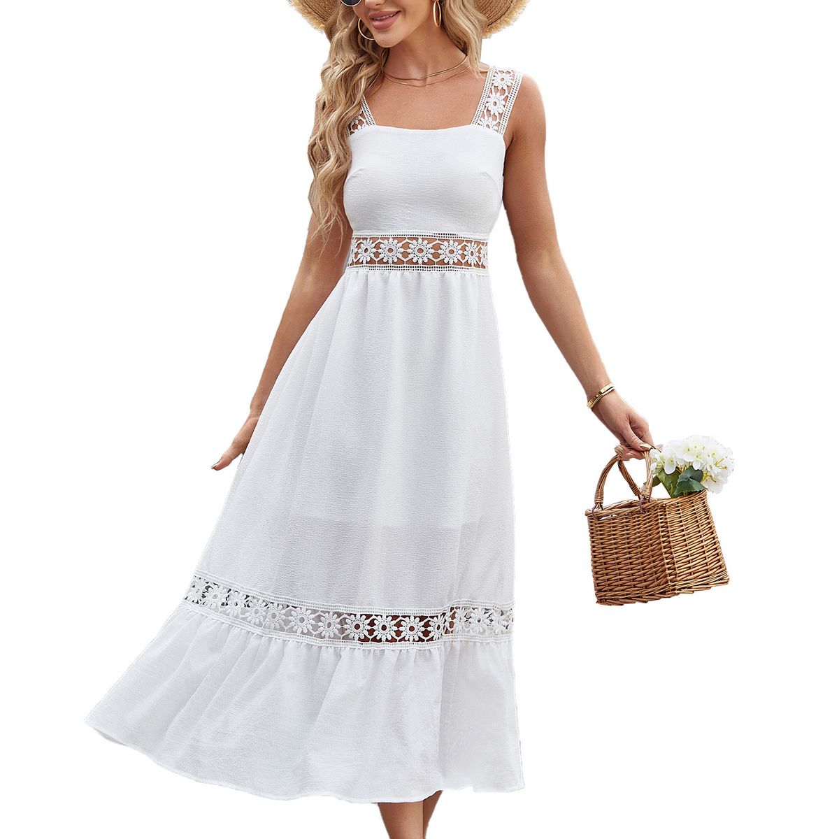 BLWOENS - Vestido casual de verano para mujeres - Blanco