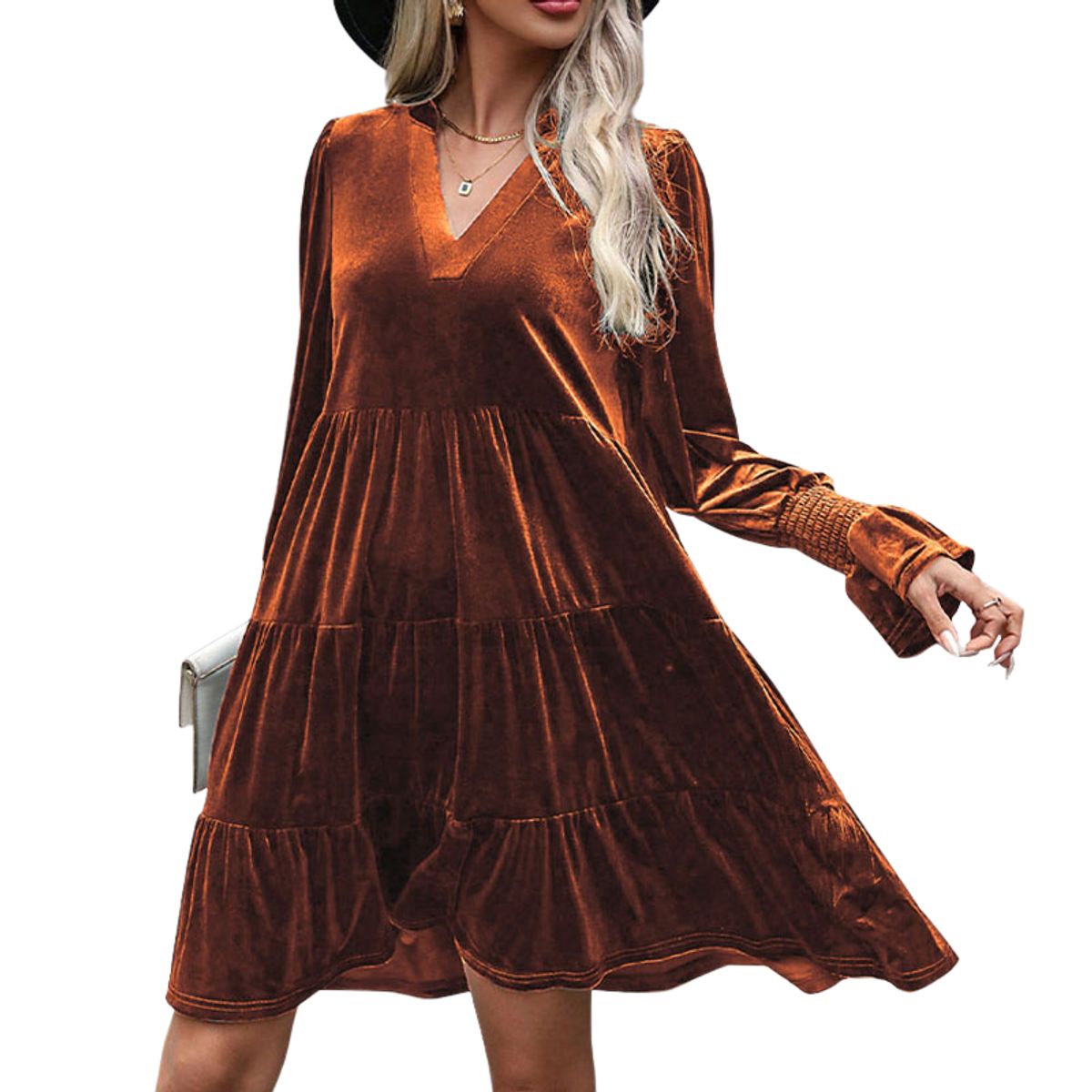 BLWOENS - Vestido de manga larga de primavera y otoño mujer - Marrón