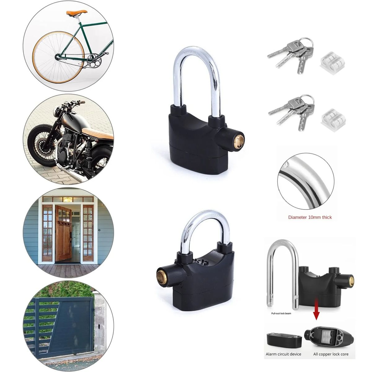 GENERICO - Candado Alarma Sensor Bloqueo Chip Asa Grande Sensor Bicicleta Moto Genieka