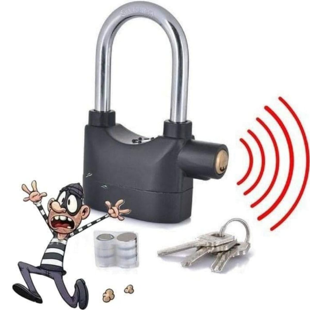 GENERICO - Candado Alarma Sistema de Bloqueo Chip Asa Grande Sensor Bicicleta Moto Genieka