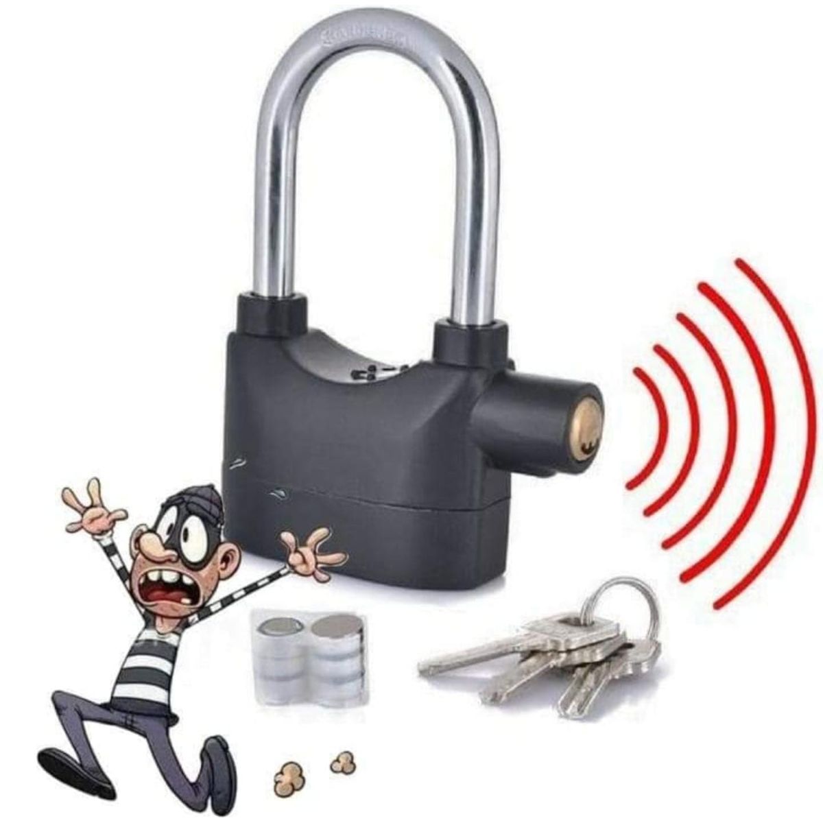 GENERICO - Candado Alarma Sistema de Bloqueo Chip Asa Grande Sensor Bicicleta Moto Genieka