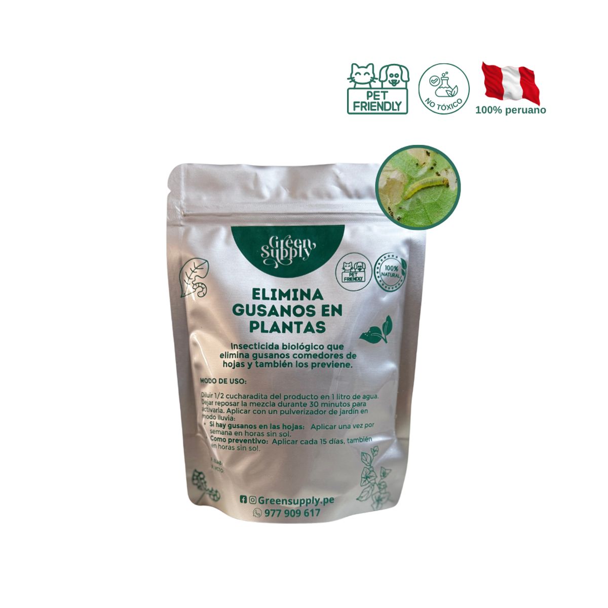 GREEN SUPPLY - Insecticida Biológico  Pet Friendly - Elimina Gusanos 100gr