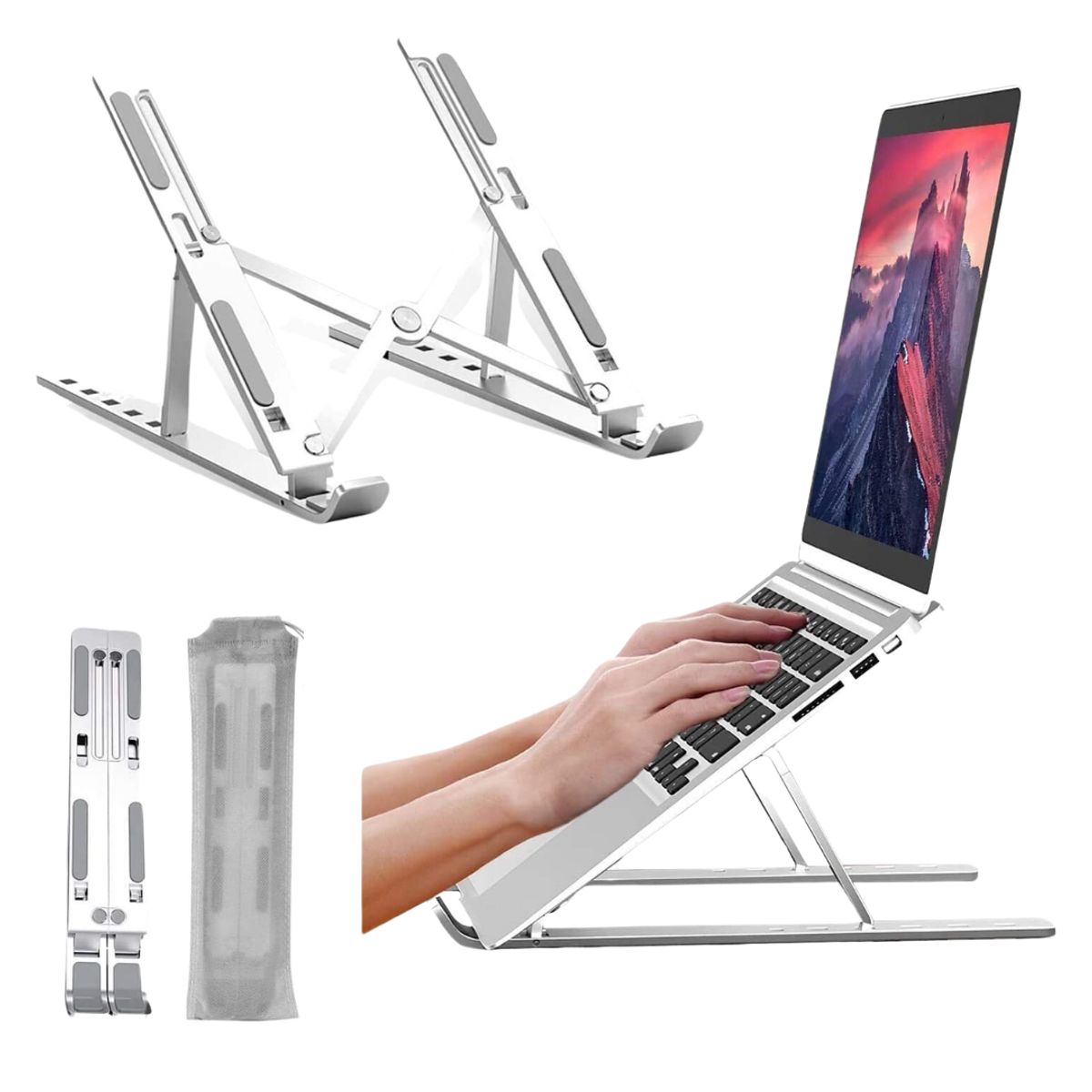 GENERICO - Soporte Base de Aluminio Laptop Macbook Notebook Tablet Plegable