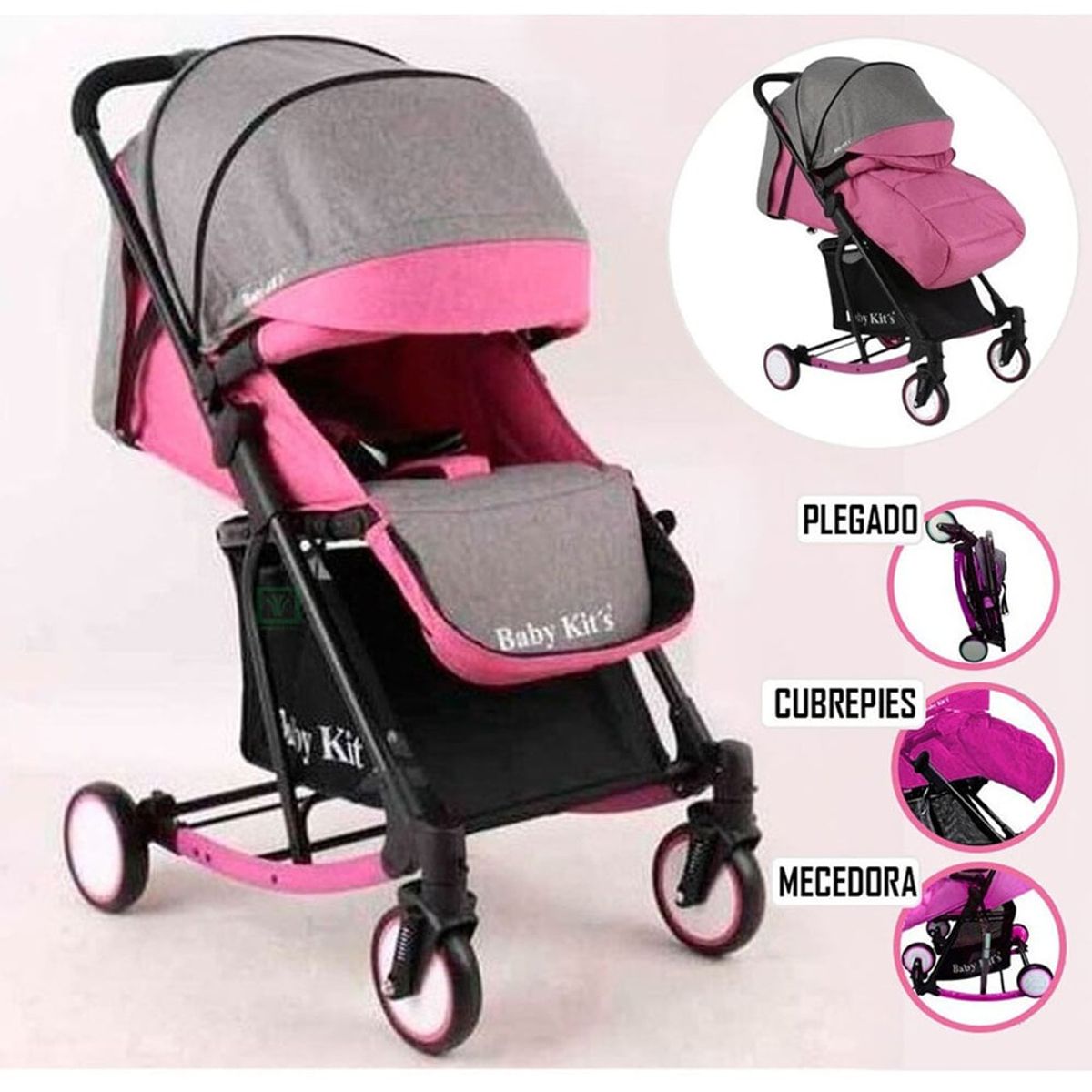 BABY KITS - Coche Cuna Mecedora ROCCIO Fucsia