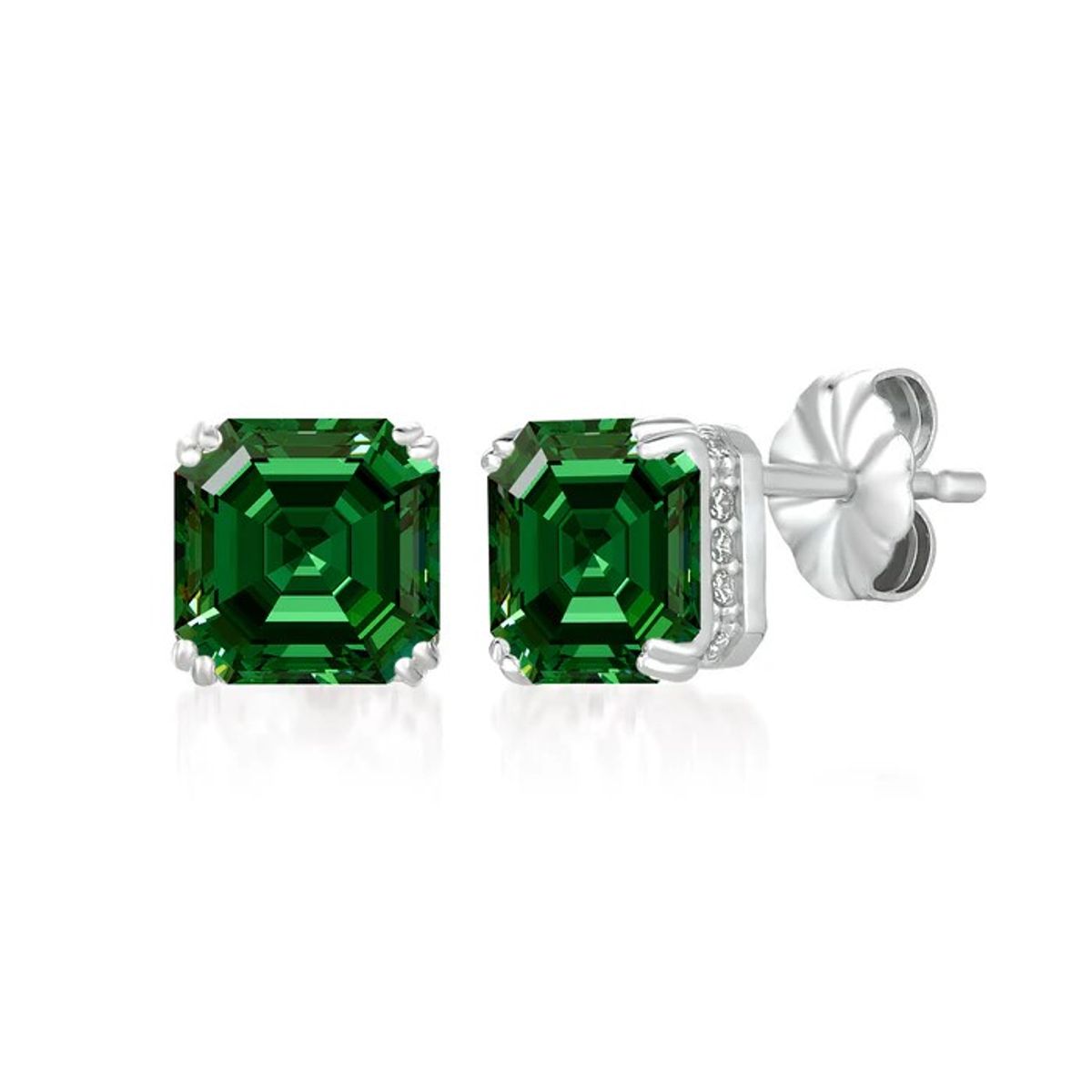 CRISLU - Pendientes Royal Asscher Talla Piedra Color Esmeralda Acabado En Platino Puro