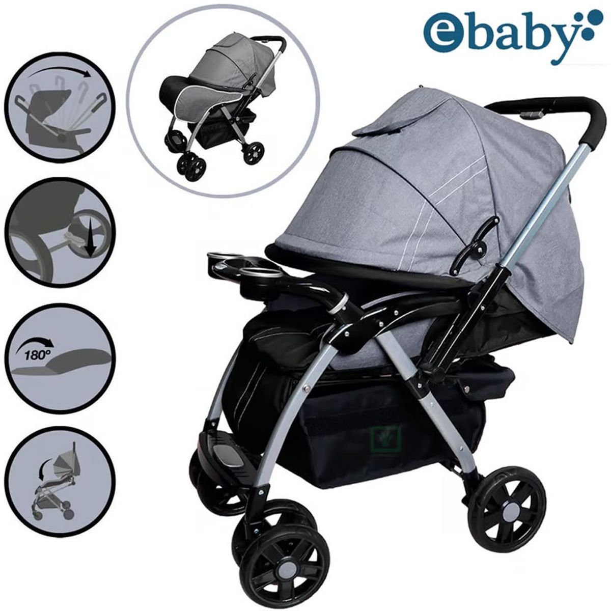 EBABY - Coche Cuna Ebaby «ROSSI» Gris