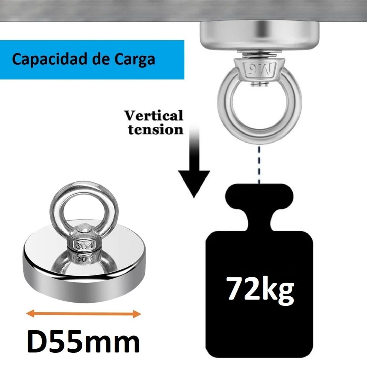 OEM - Iman De Neodimio 55mm 72kg Busqueda Pesca Pega Muy Fuerte N52