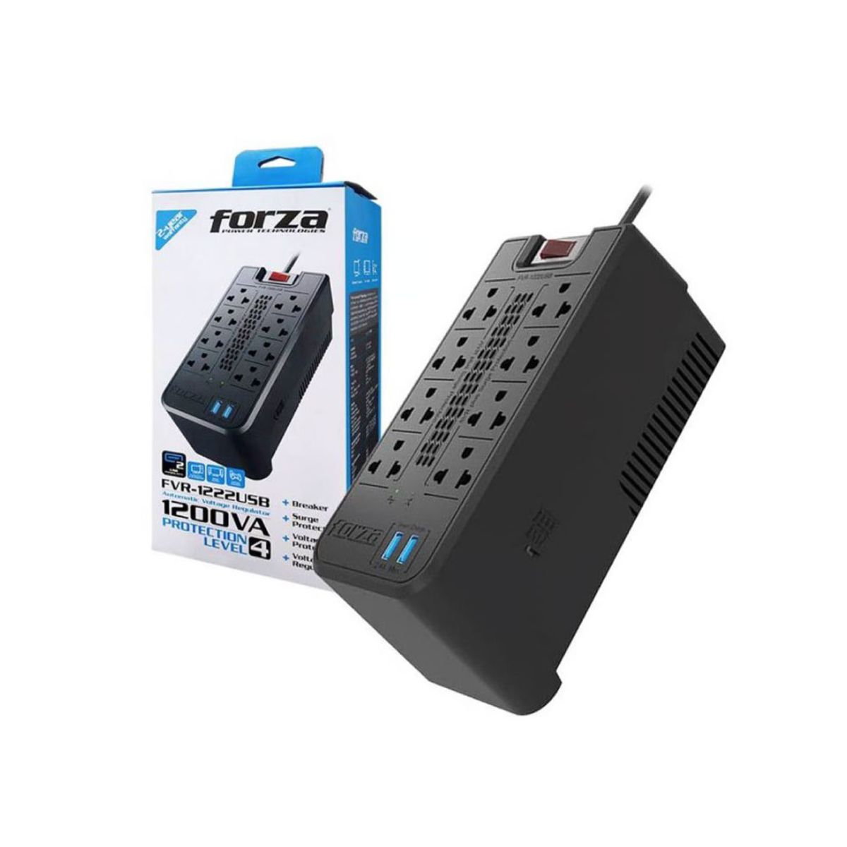 HP - ESTABILIZADOR FORZA 8 TOMAS FVR-1222 USB-2 1200VA 8-TOMAS