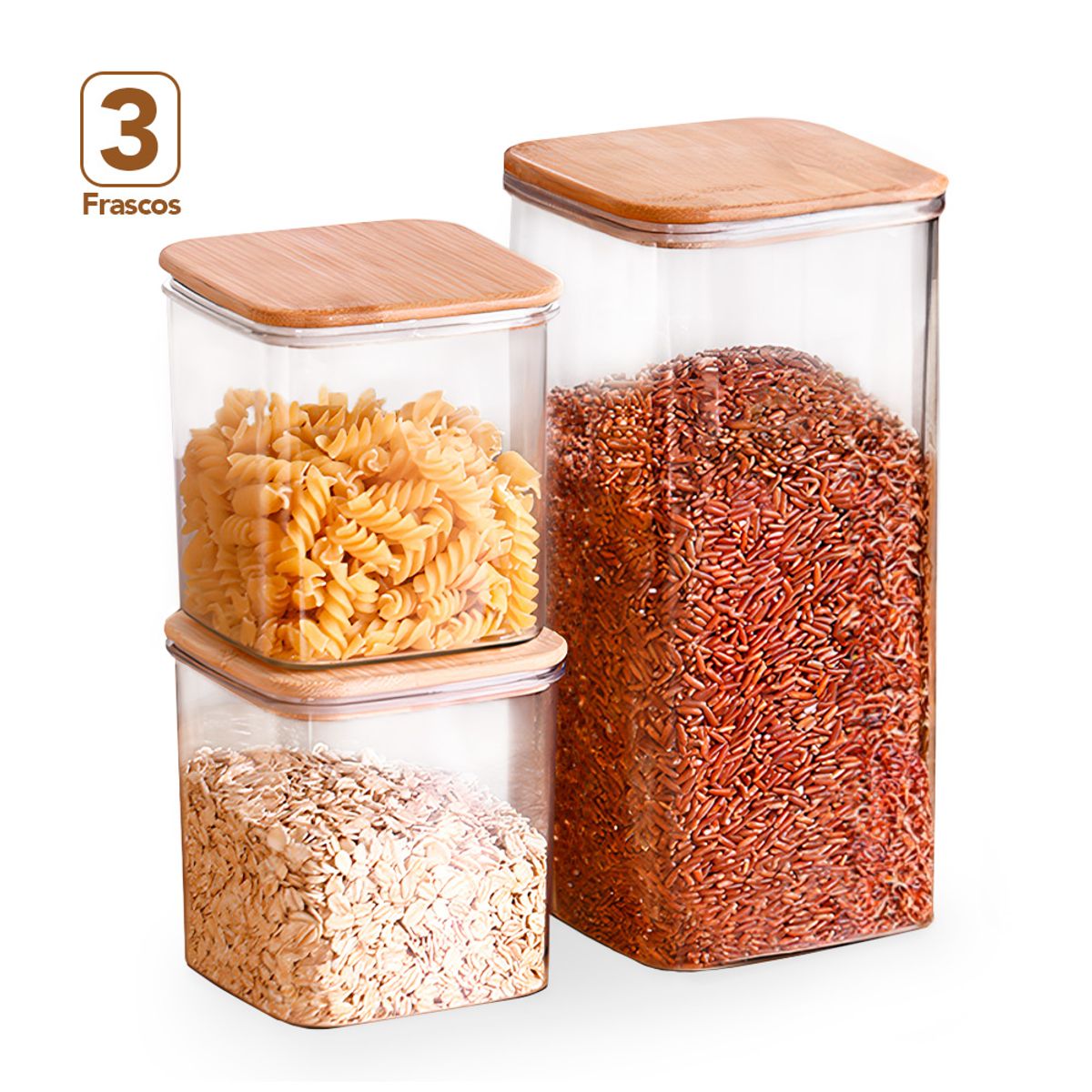 KELLER - Set de 3 Contenedores Frascos Herméticos Cuadrado C84