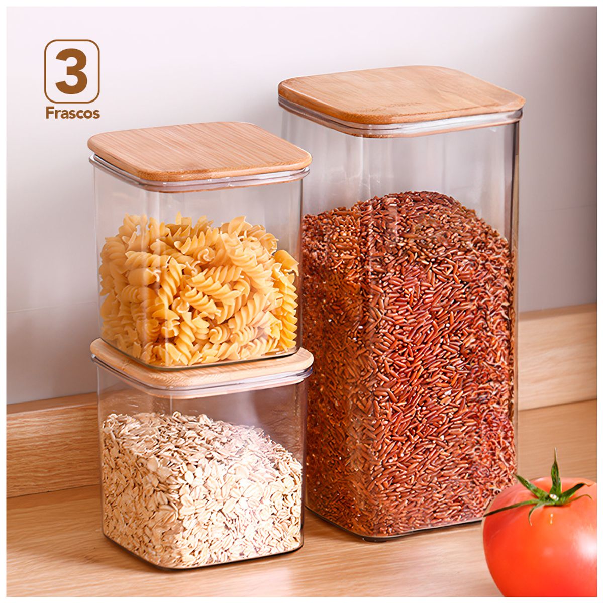 KELLER - Set de 3 Contenedores Frascos Herméticos Cuadrado C84