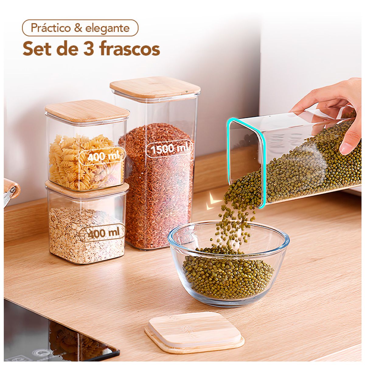 KELLER - Set de 3 Contenedores Frascos Herméticos Cuadrado C84