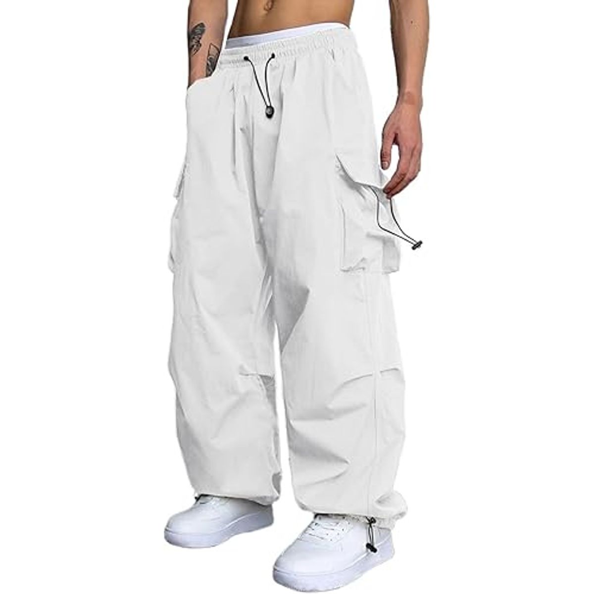 ENKI - Pantalón Cargo Parachute Hombre Tela Mojada Streetwear Urbano 8 Colores Disponibles