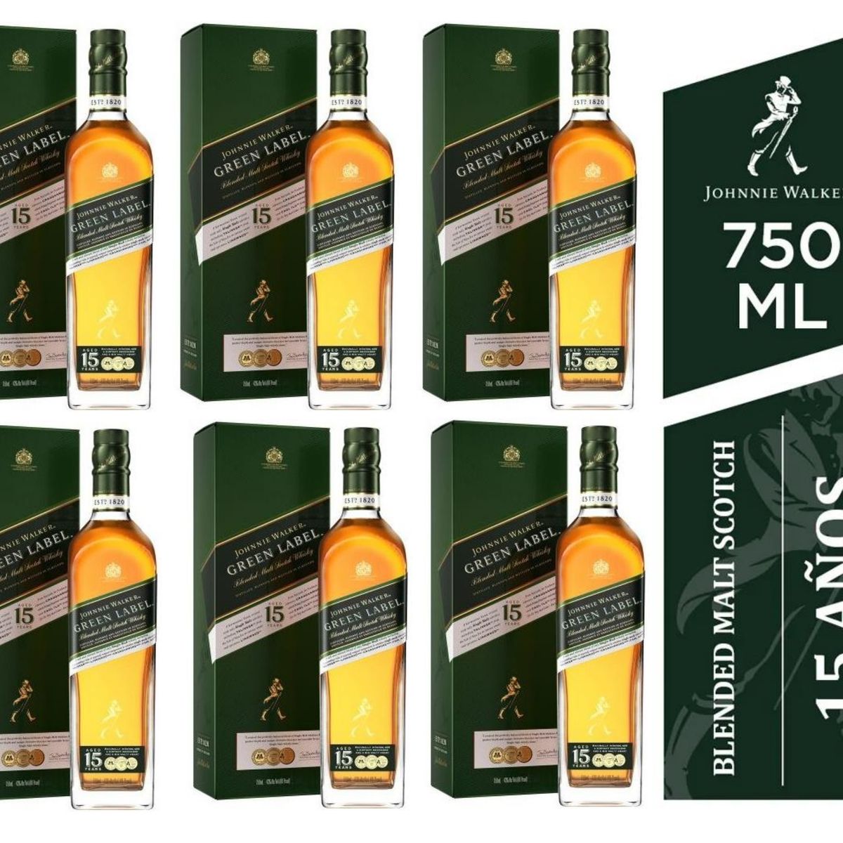 JOHNNIE WALKER - Whisky Jhonny Walker Green Label Botella 750 ml - 6 UND