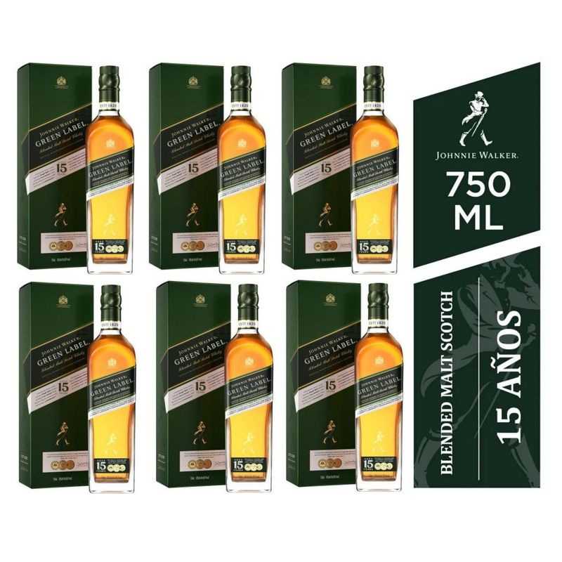 JOHNNIE WALKER - Whisky Jhonny Walker Green Label Botella 750 ml - 6 UND