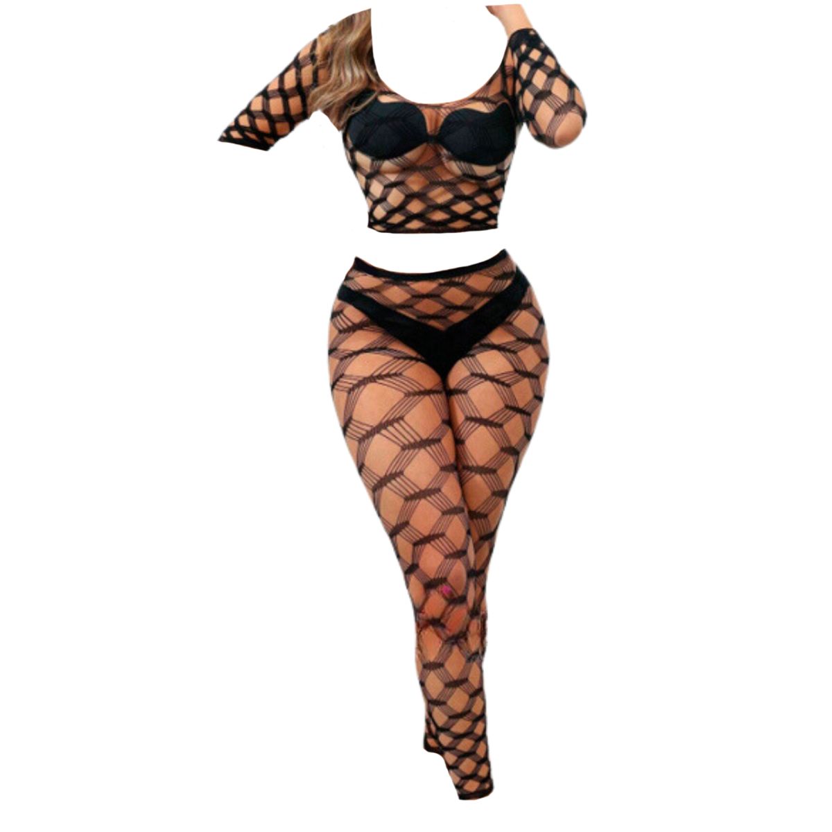 GENERICO - Top y Pantalón malla transparente Lencería Media