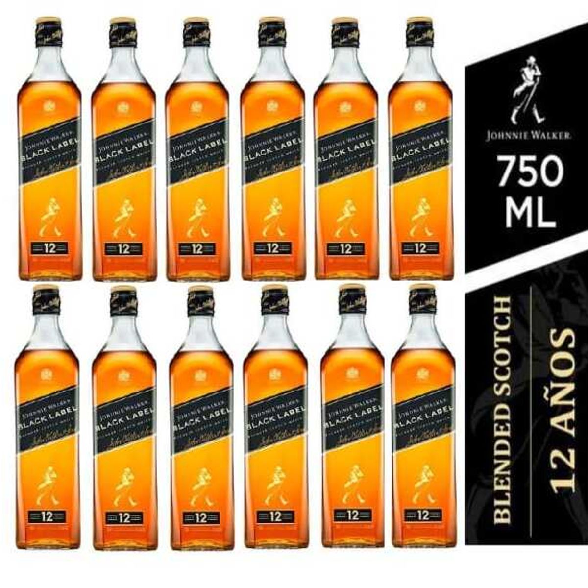 JOHNNIE WALKER - Whisky JOHNNIE WALKER BLACK LABEL 750ML - 12 UNID