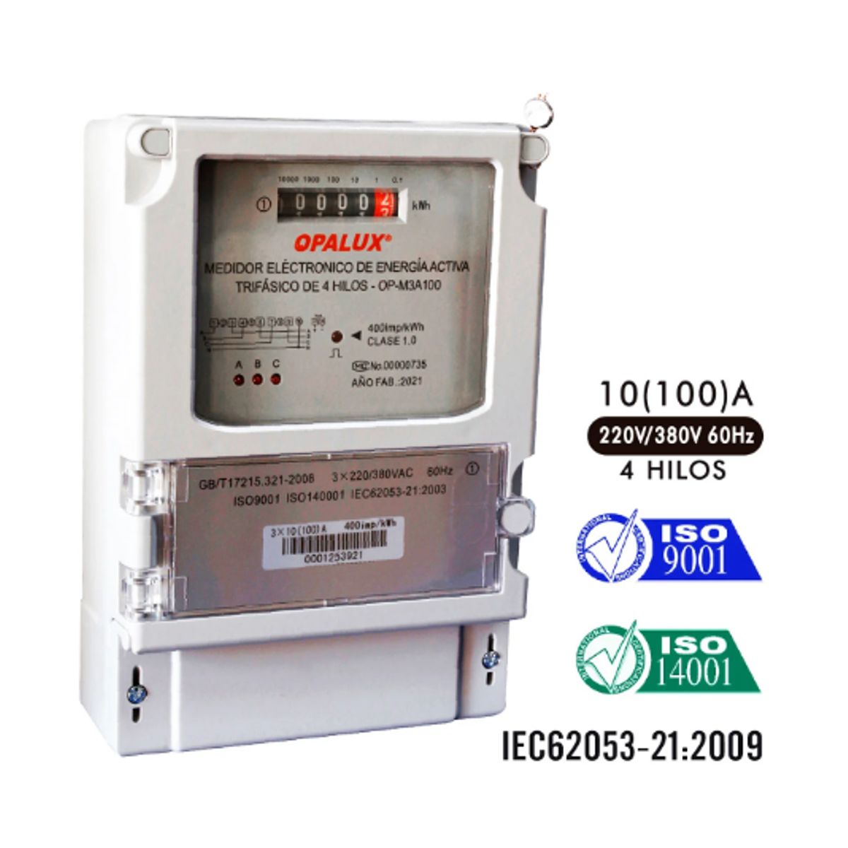 OPALUX - Medidor de Energía Trifásico Analógico 220V380V OP-M3A100 OPALUX