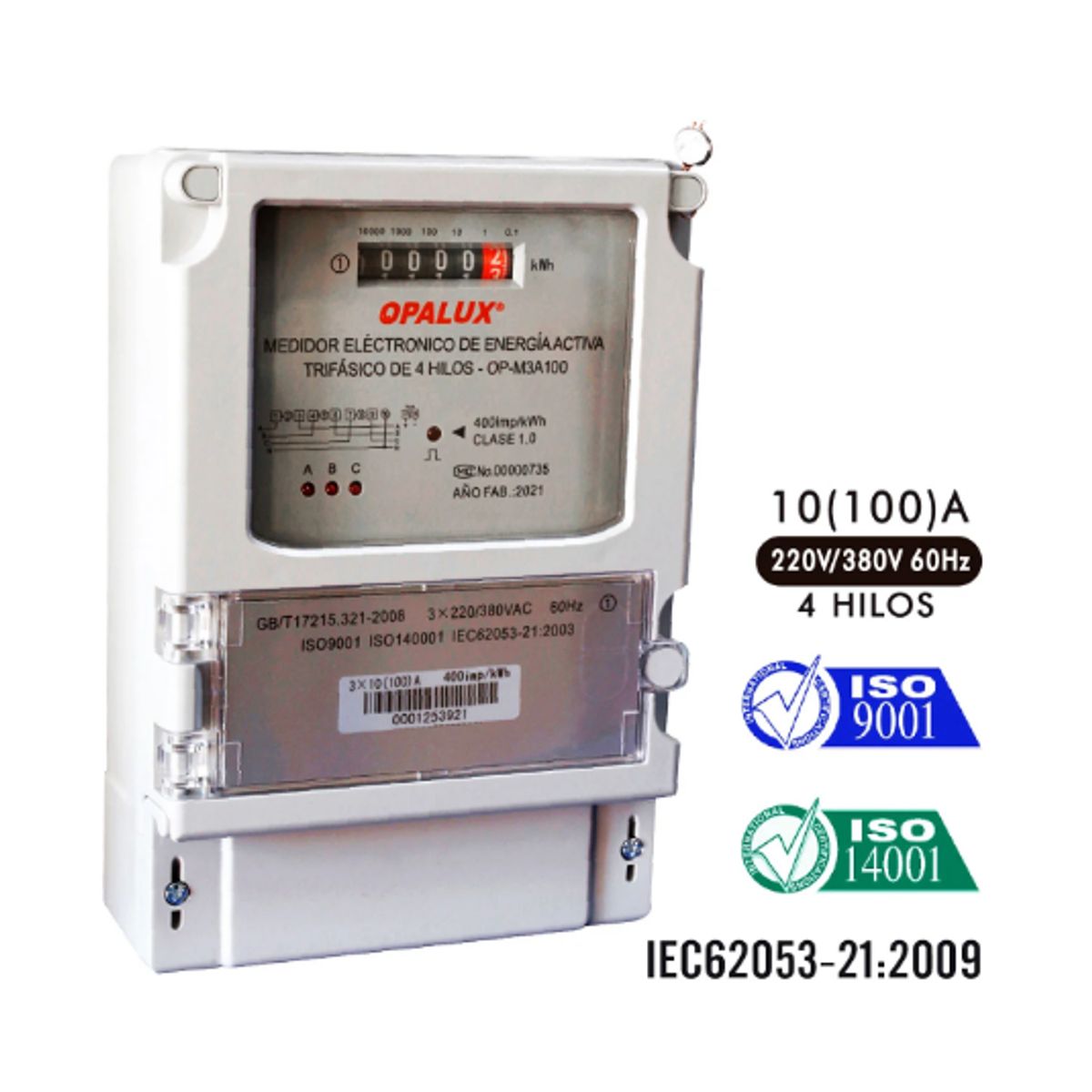 OPALUX - Medidor de Energía Trifásico Analógico 220V380V OP-M3A100 OPALUX