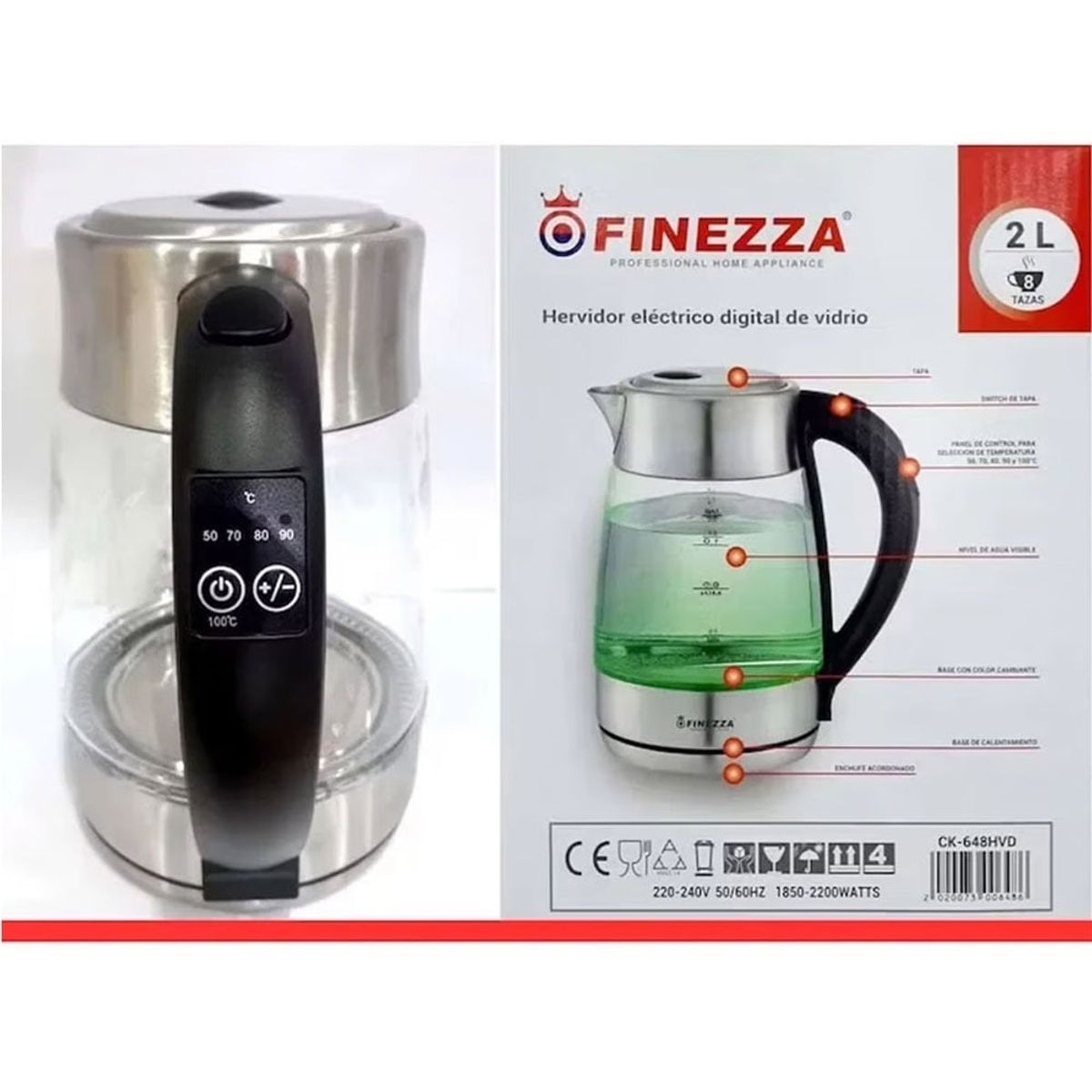FINEZZA - Hervidor Eléctrico 2 Lt Digital CK-648HVD