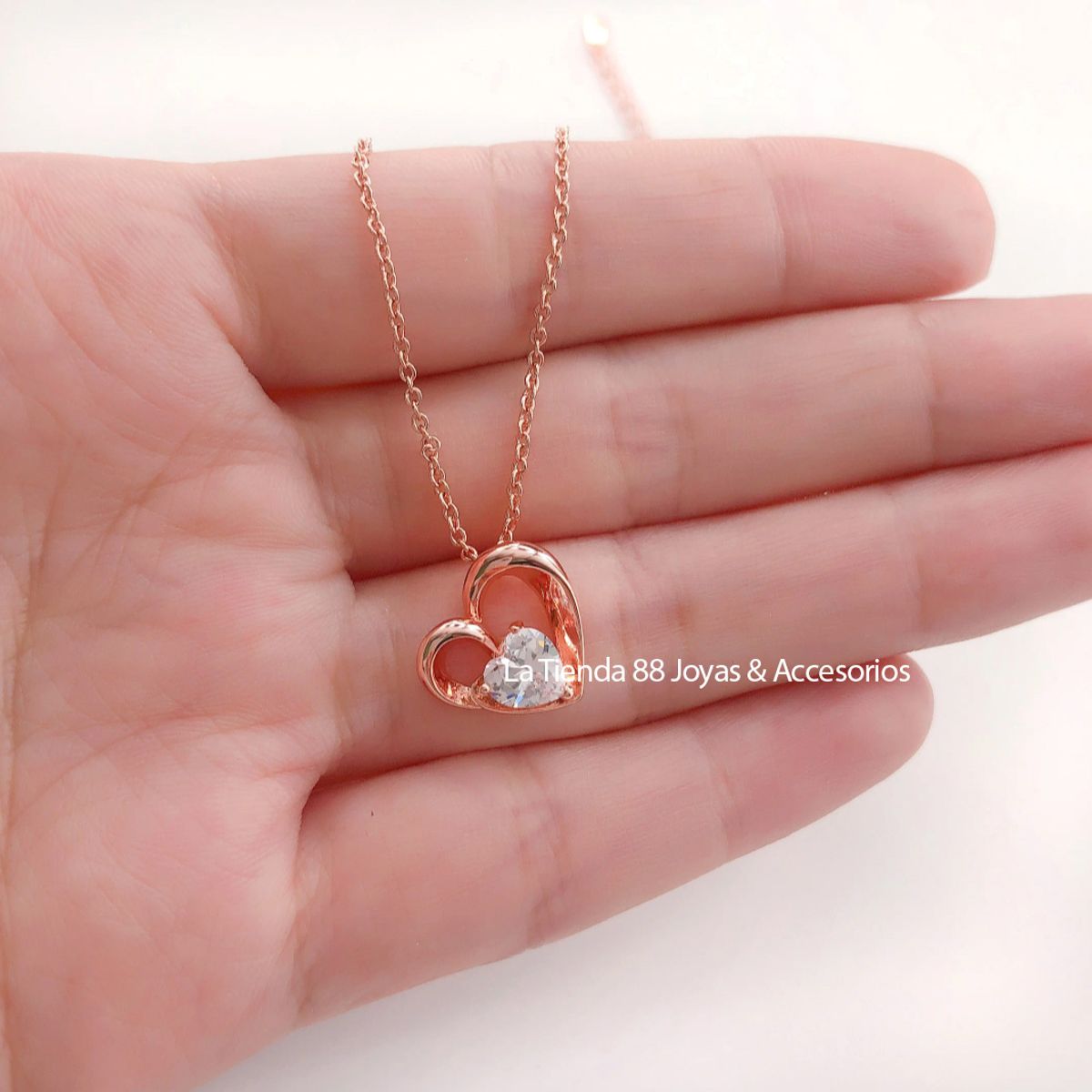 LA TIENDA 88 JOYAS Y ACCESORIOS - La Tienda 88 - Collar Mujer Corazón amor bañado Oro de 18k - Rosa