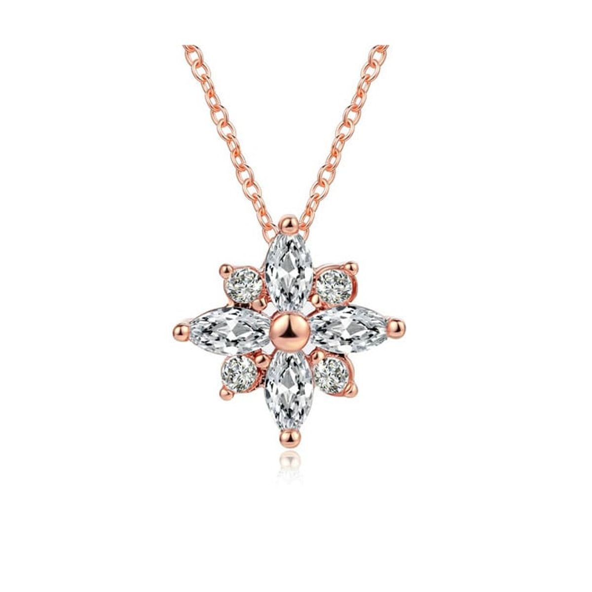 LA TIENDA 88 JOYAS Y ACCESORIOS - La Tienda 88 - Collar Mujer Estrella Copo de Nieve Bañado Oro - Rosa